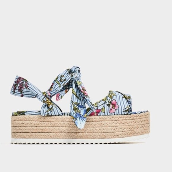 Zara Lace-Up Floral Stripe Espadrille Platforms